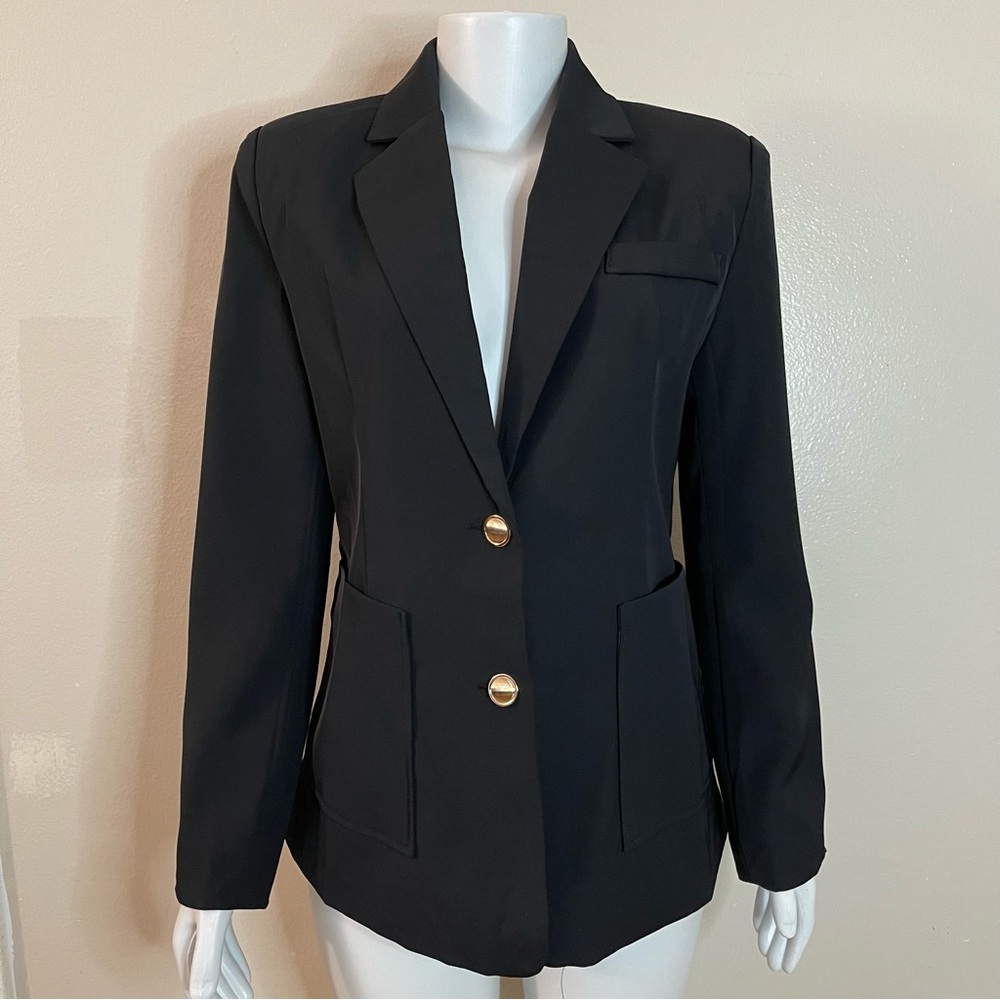 Black single breasted  lapel collar womens blazer